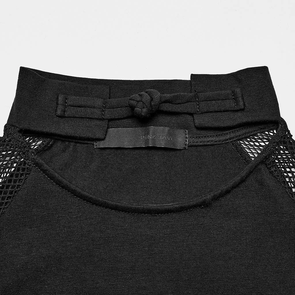 Women's Asymmetricle Stitched Embroidered Mesh T-shirts