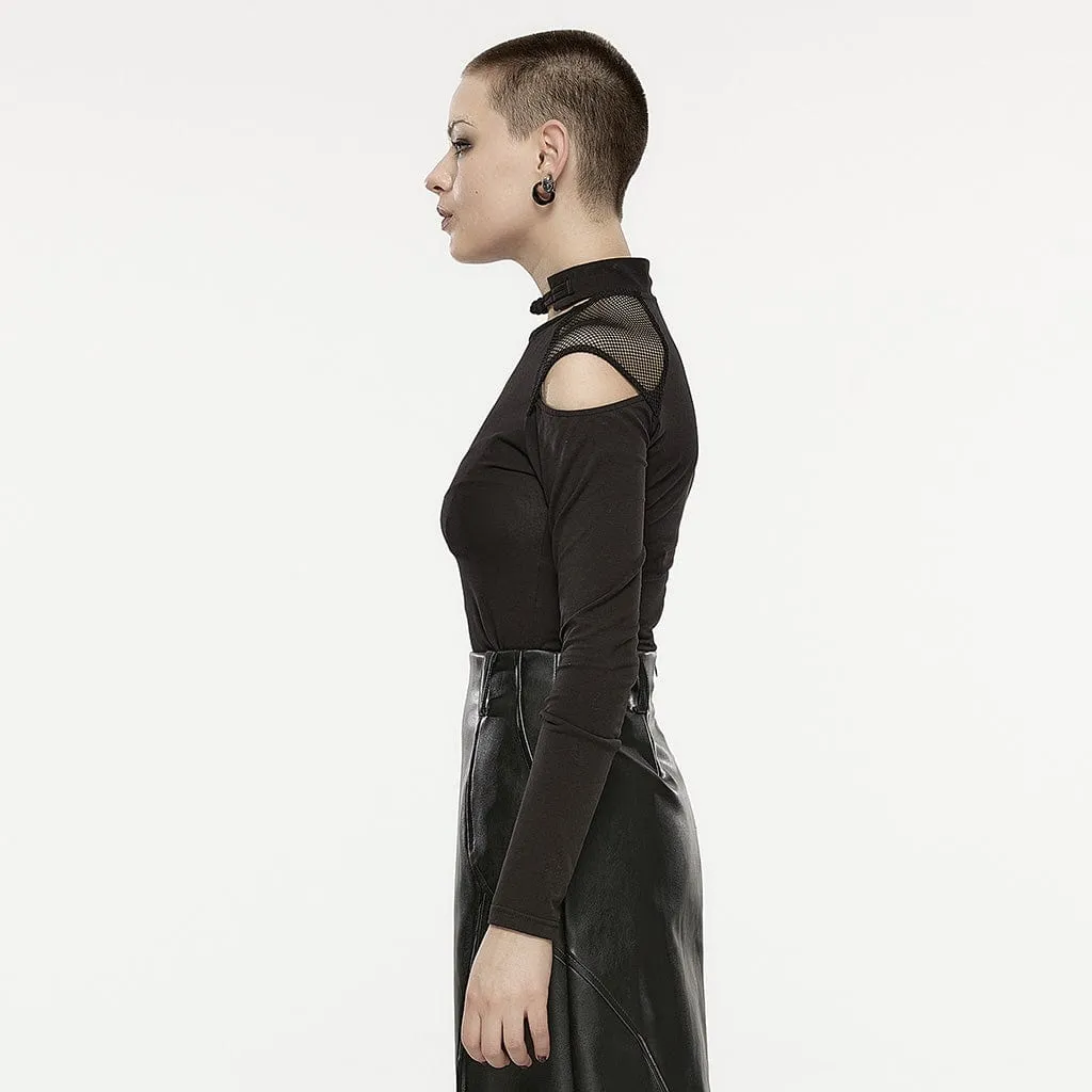 Women's Asymmetricle Stitched Embroidered Mesh T-shirts