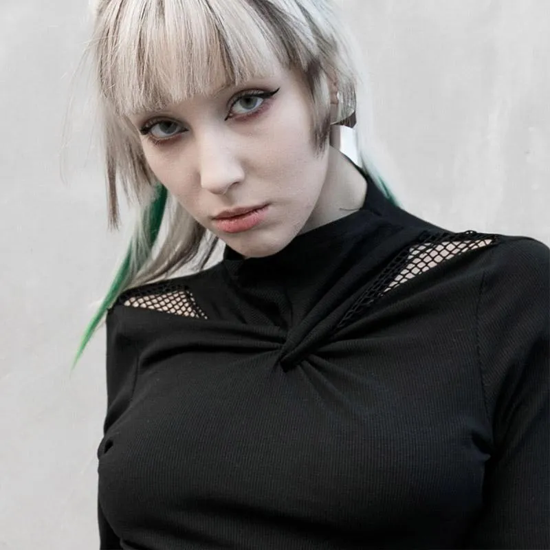 Women's Gothic Mesh Ripped Ruffles T-shirts