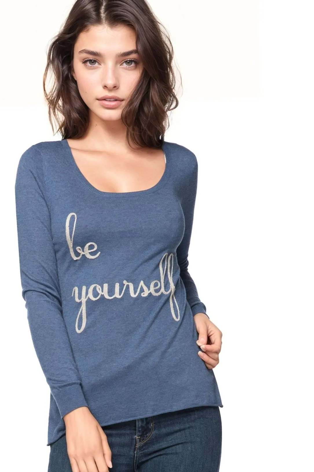 Zen Crewneck Sweater with "be yourself" Embroidery Stitch On Sale Now